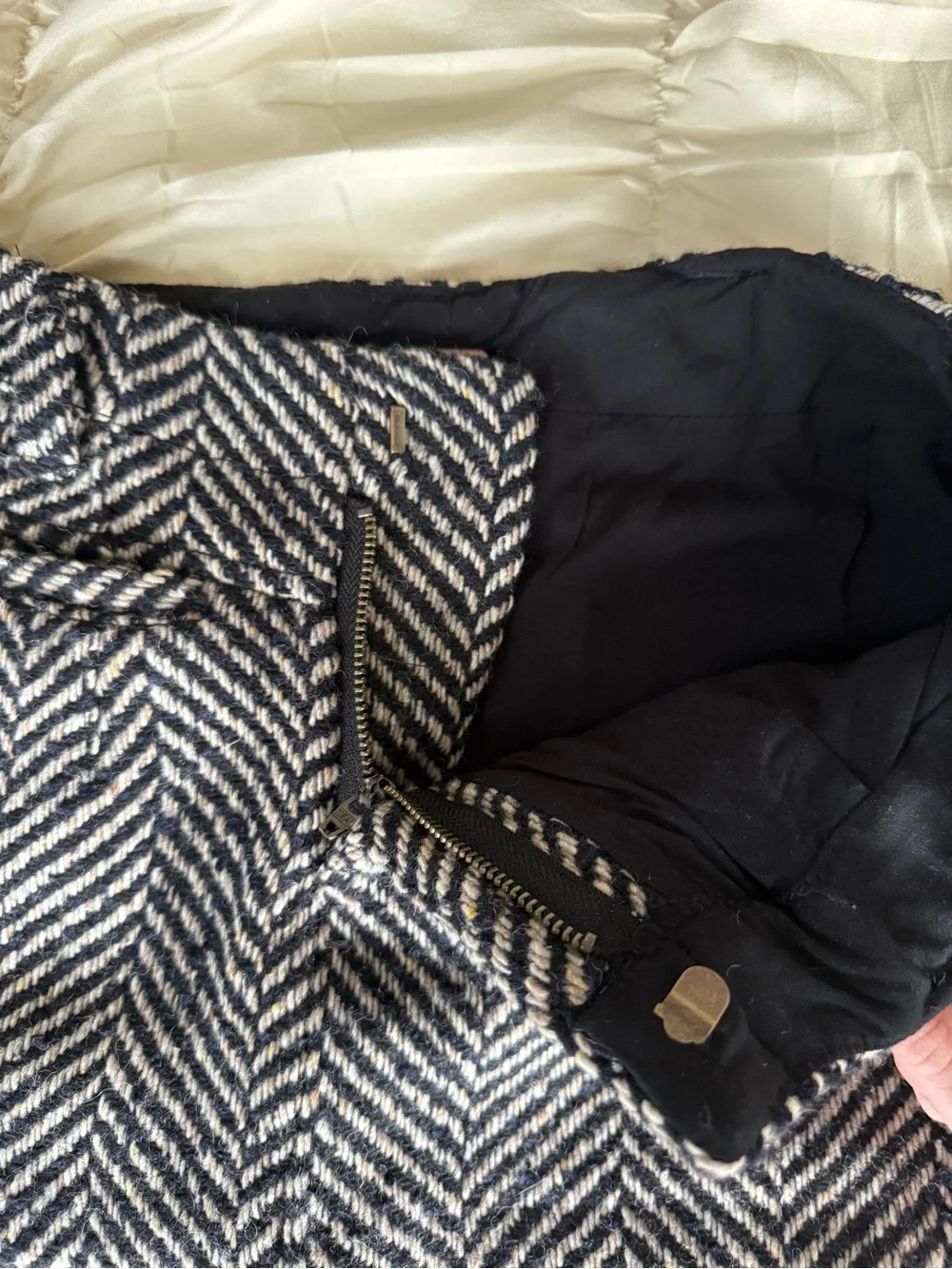 Free People Black & Brown Herringbone Micro Mini Skirt